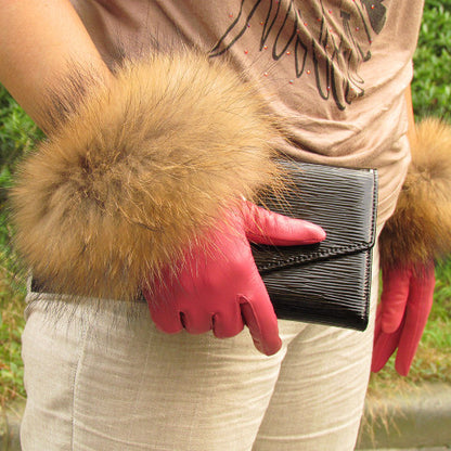 Real Sheepskin Fur Gloves Women's Leather Glove Warm Style Fluffy Fur Oversized 50