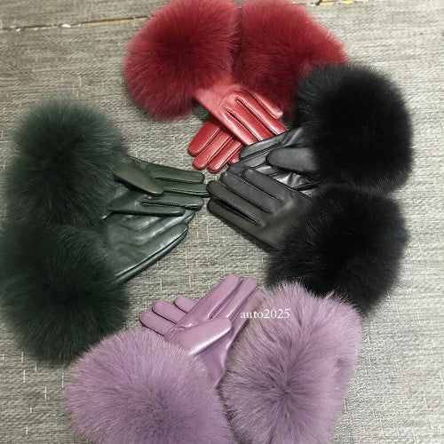 Real Sheepskin Fur Gloves Women's Leather Glove Warm Style Fluffy Fur Oversized 2