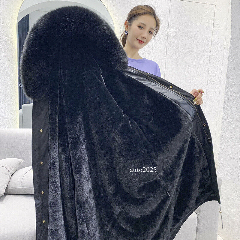 Women Winter Parka Rabbit Fur Lined Big Fox Fur Hooded Outwear Snow Jacket Warm 8
