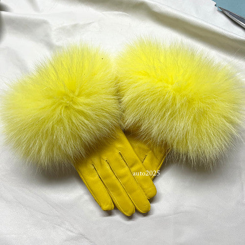 Real Sheepskin Fur Gloves Women's Leather Glove Warm Style Fluffy Fur Oversized 14