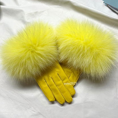 Real Sheepskin Fur Gloves Women's Leather Glove Warm Style Fluffy Fur Oversized 14