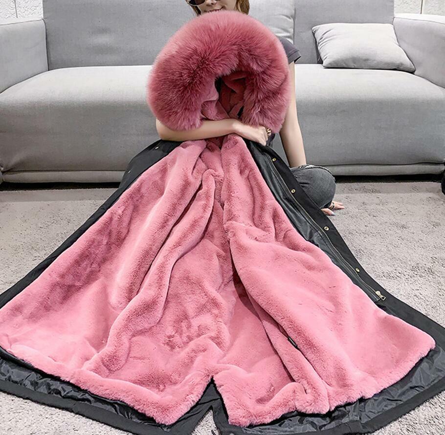 Women Winter Parka Rabbit Fur Lined Big Fox Fur Hooded Outwear Snow Jacket Warm 32