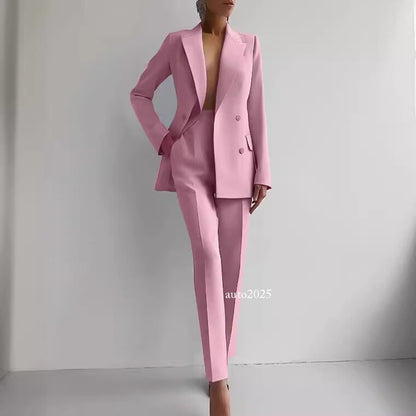 Fashion Womens Casual Professional Wear Jacket+pants 2 Pcs Suits Office Coat 1