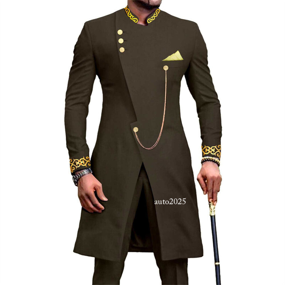 Men's Embroidery African Suits Partt Jacket and Pants 2 Piece Set Formal Outfits 9