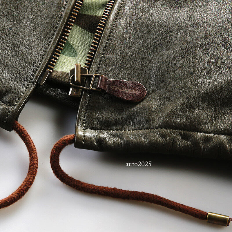 Hooded Hunting Suit Genuine Leather Suit Mens Military Green Goat Leather Jacket 15