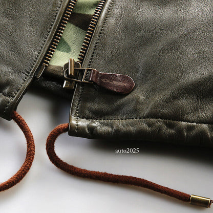 Hooded Hunting Suit Genuine Leather Suit Mens Military Green Goat Leather Jacket 15