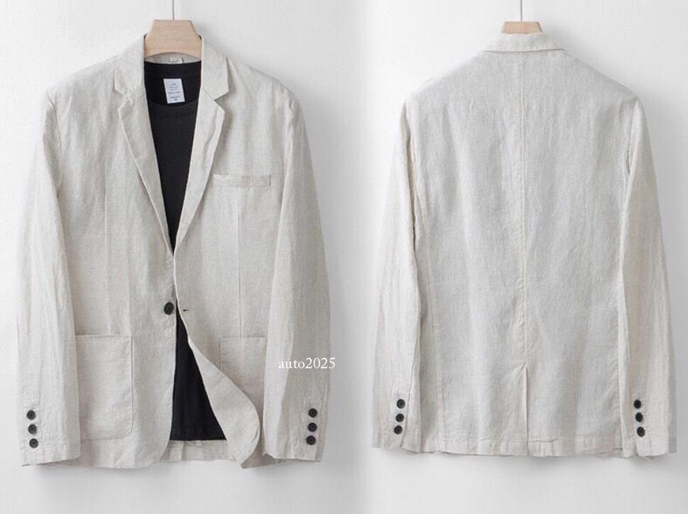 2 PC Men's Linen Suit Summer Causal Blazer + Pants Coat Beach Jacket One Button 22