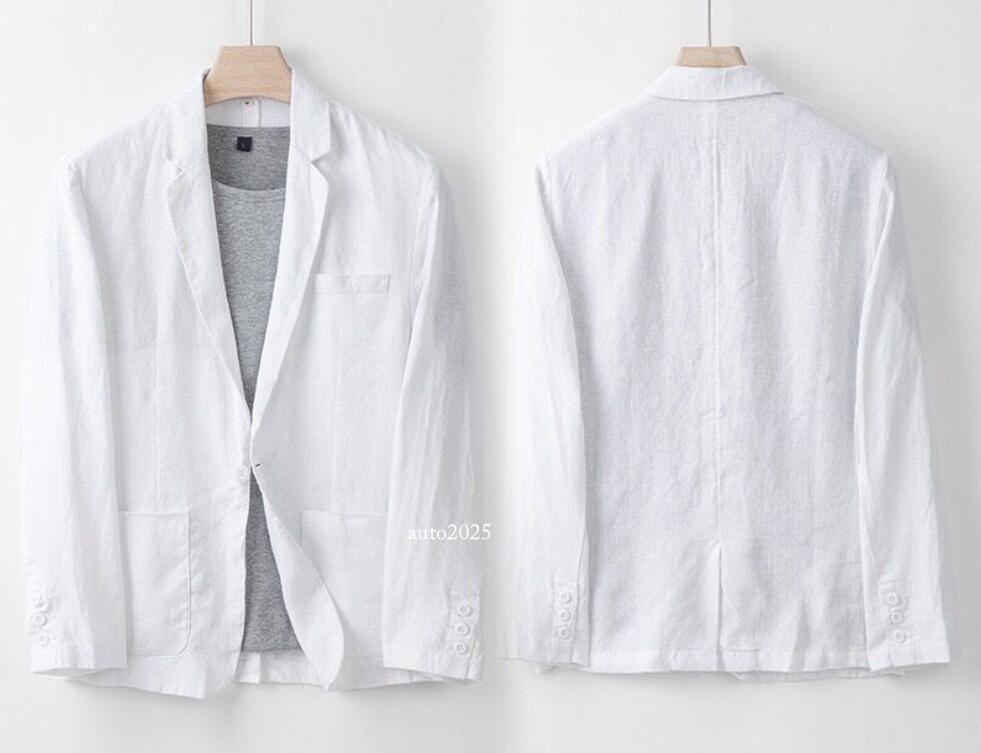 2 PC Men's Linen Suit Summer Causal Blazer + Pants Coat Beach Jacket One Button 8