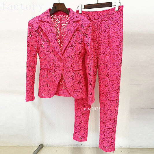Womens Occident Runway Two-piece Sets Suits Water-soluble Lace Jacket +pants Sz 1