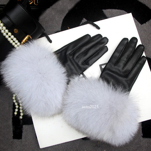Real Sheepskin Fur Gloves Women's Leather Glove Warm Style Fluffy Fur Oversized 23
