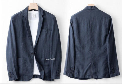2 PC Men's Linen Suit Summer Causal Blazer + Pants Coat Beach Jacket One Button 4