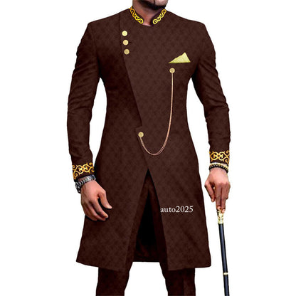 Men's Embroidery African Suits Partt Jacket and Pants 2 Piece Set Formal Outfits 8