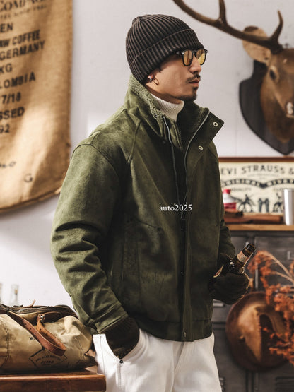 Retro Thicken Leather Cotton Coat Mens Winter Warm Cotton Jacket Suede Zip Coat 4
