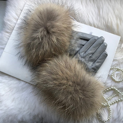Real Sheepskin Fur Gloves Women's Leather Glove Warm Style Fluffy Fur Oversized 47