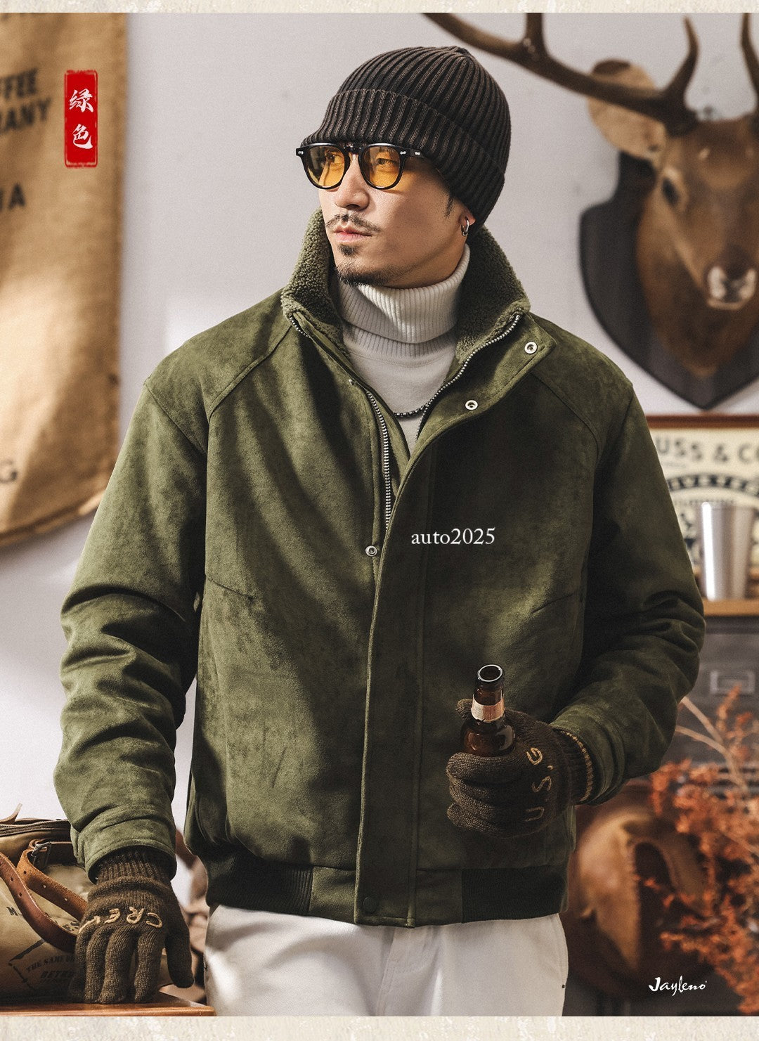 Retro Thicken Leather Cotton Coat Mens Winter Warm Cotton Jacket Suede Zip Coat 9