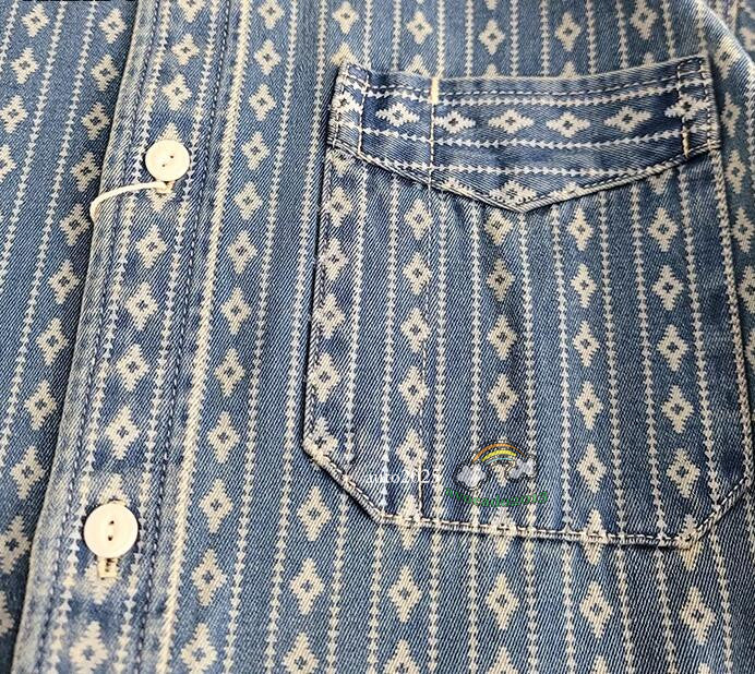 Jacquard Denim Shirt Men's Work Shirt Long Sleeve Shirt Vintage Casual Coat Top 8