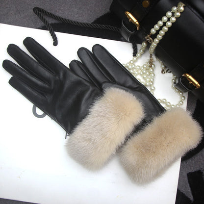 Real Sheepskin Fur Gloves Women's Leather Glove Warm Style Fluffy Fur Oversized 55
