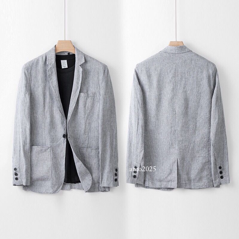 2 PC Men's Linen Suit Summer Causal Blazer + Pants Coat Beach Jacket One Button 9