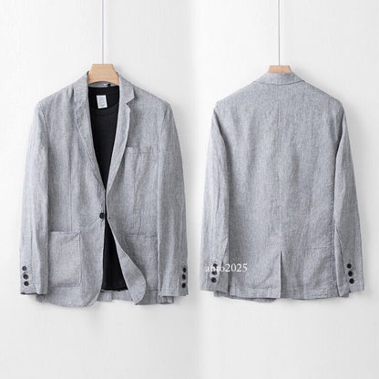 2 PC Men's Linen Suit Summer Causal Blazer + Pants Coat Beach Jacket One Button 9