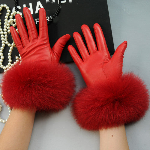 Real Sheepskin Fur Gloves Women's Leather Glove Warm Style Fluffy Fur Oversized 28