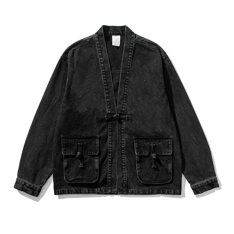 Mens Retro Denim Button Loose Coat Chinese Style Tang Zhuang Jean Jackets Casual 6