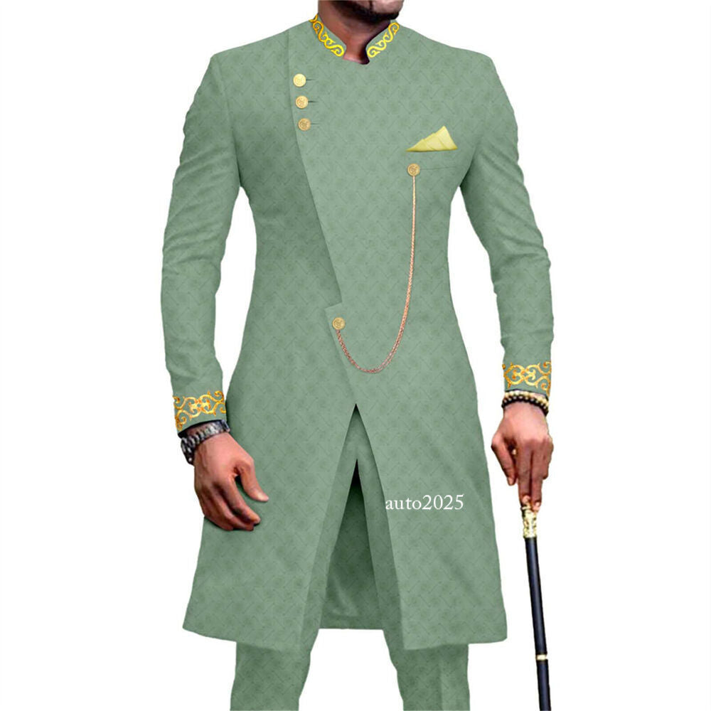 Men's Embroidery African Suits Partt Jacket and Pants 2 Piece Set Formal Outfits 16