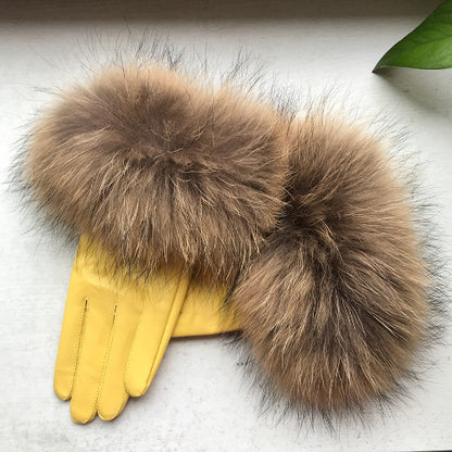 Real Sheepskin Fur Gloves Women's Leather Glove Warm Style Fluffy Fur Oversized 61