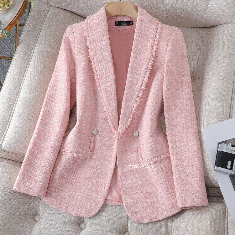 Women's New Suit Jacket One Button Slim Fit OL Business Short Jacket Tweed Coat 3