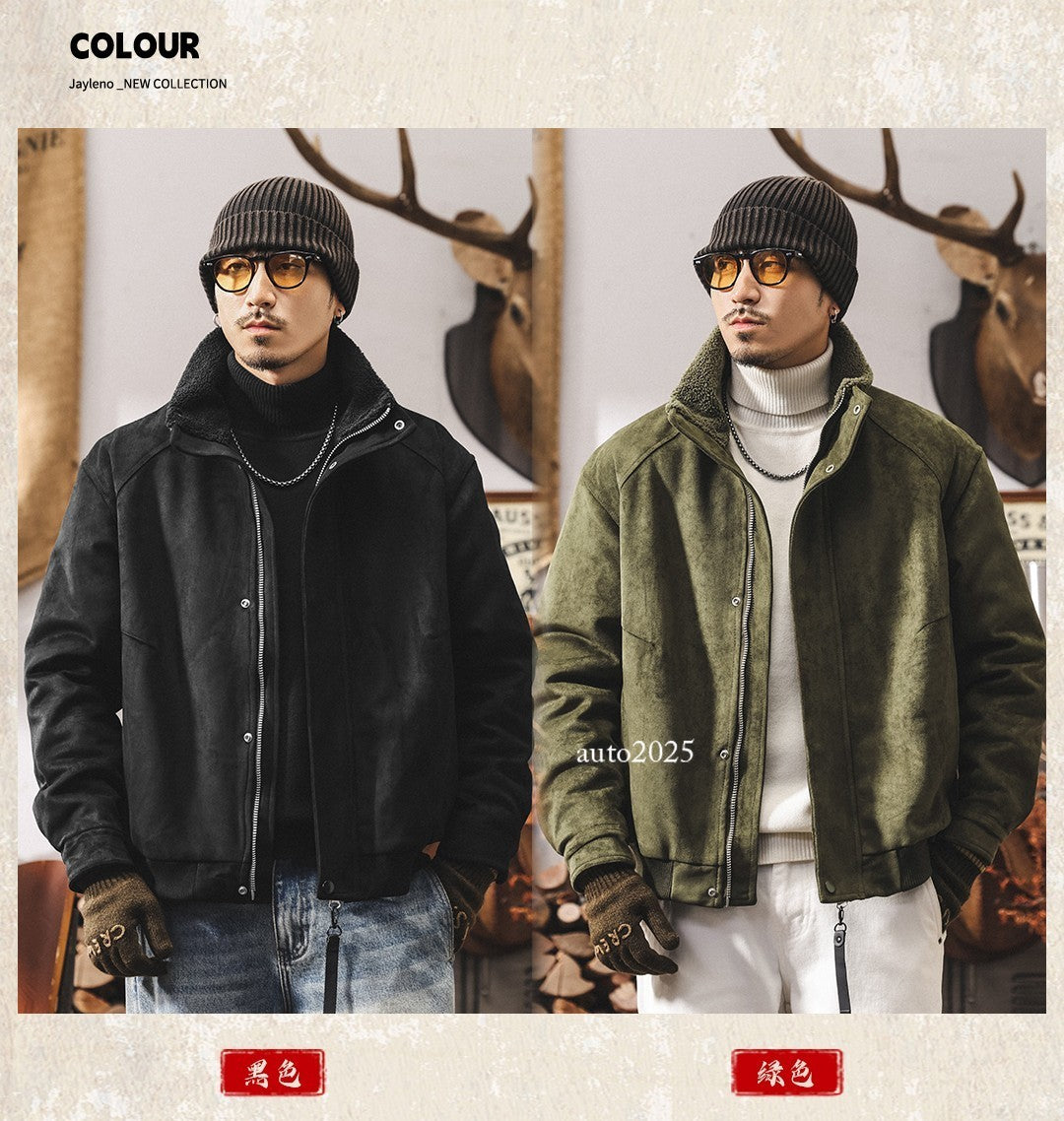 Retro Thicken Leather Cotton Coat Mens Winter Warm Cotton Jacket Suede Zip Coat 8