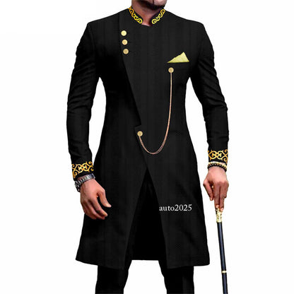 Men's Embroidery African Suits Partt Jacket and Pants 2 Piece Set Formal Outfits 1