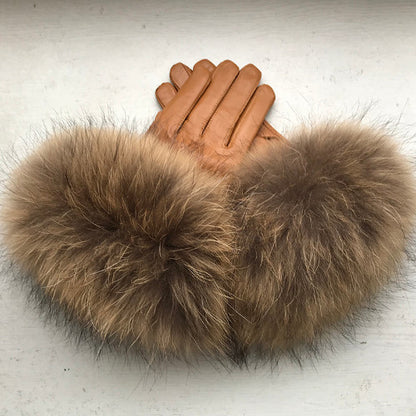 Real Sheepskin Fur Gloves Women's Leather Glove Warm Style Fluffy Fur Oversized 62