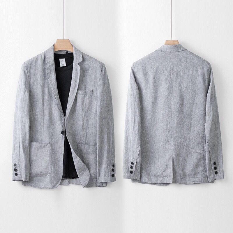 2 PC Men's Linen Suit Summer Causal Blazer + Pants Coat Beach Jacket One Button 24