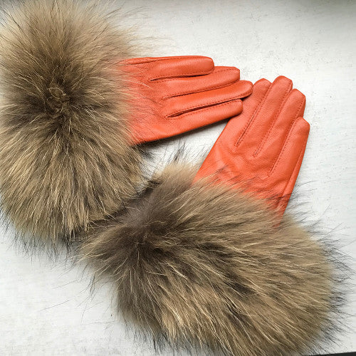 Real Sheepskin Fur Gloves Women's Leather Glove Warm Style Fluffy Fur Oversized 57