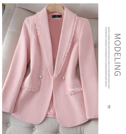 Women's New Suit Jacket One Button Slim Fit OL Business Short Jacket Tweed Coat 23