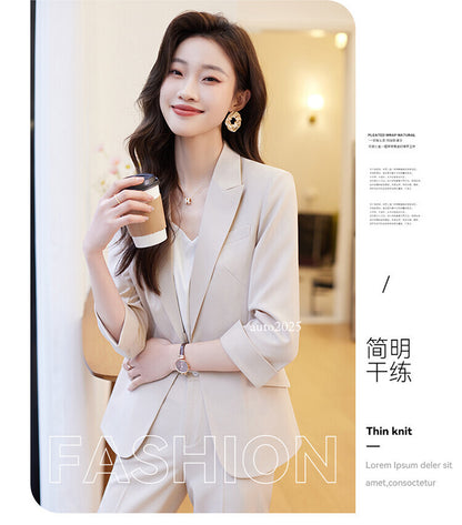 Womens Suits Jacket Pants 3/4 Sleeve Blazer One Button Business Thin Coat Ladies 8