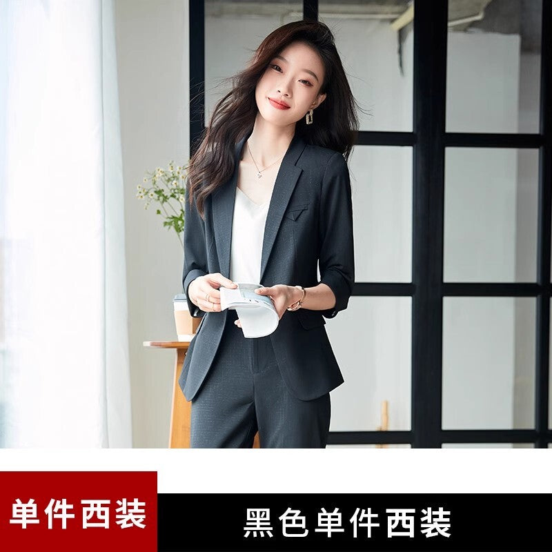 Womens Suits Jacket Pants 3/4 Sleeve Blazer One Button Business Thin Coat Ladies 37