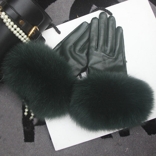 Real Sheepskin Fur Gloves Women's Leather Glove Warm Style Fluffy Fur Oversized 27