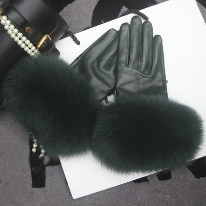 Real Sheepskin Fur Gloves Women's Leather Glove Warm Style Fluffy Fur Oversized 27