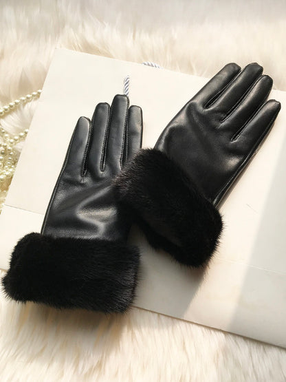 Real Sheepskin Fur Gloves Women's Leather Glove Warm Style Fluffy Fur Oversized 56