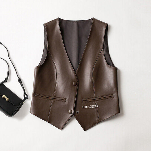 Spring New Genuine Leather Vest Women's Sheepskin Slim Fashion Short Sleeveless 1