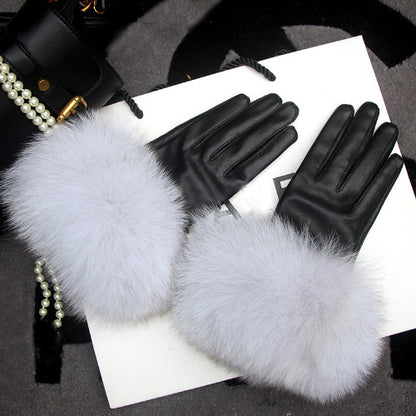 Real Sheepskin Fur Gloves Women's Leather Glove Warm Style Fluffy Fur Oversized 41
