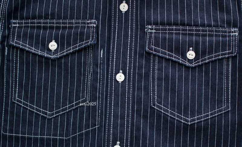 WESTERN SHIRTS Men's Work Shirt Denim Shirt Stripe Shirt Vintage Casual Coat 10