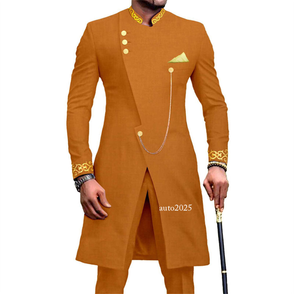 Men's Embroidery African Suits Partt Jacket and Pants 2 Piece Set Formal Outfits 4
