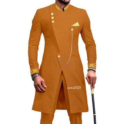 Men's Embroidery African Suits Partt Jacket and Pants 2 Piece Set Formal Outfits 4