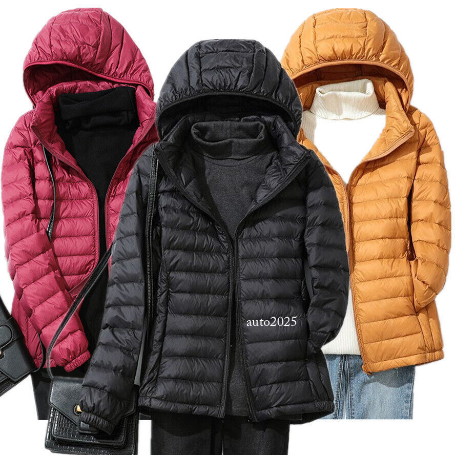 Women Winter Packable Ultralight Down Hooded Jacket Puffer Parka Coats Warm Sz 1