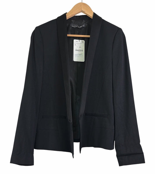 Zara Women Tuxedo Shawl Collar Blazer Sat Black Sz L Tailored 1