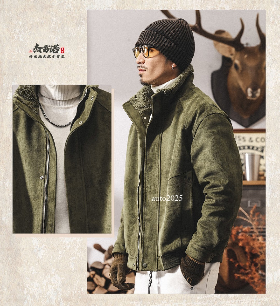Retro Thicken Leather Cotton Coat Mens Winter Warm Cotton Jacket Suede Zip Coat 12