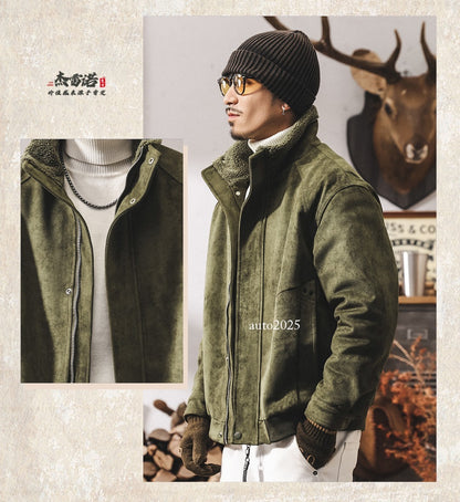 Retro Thicken Leather Cotton Coat Mens Winter Warm Cotton Jacket Suede Zip Coat 12