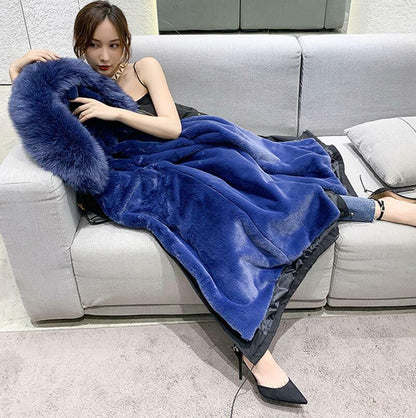 Women Winter Parka Rabbit Fur Lined Big Fox Fur Hooded Outwear Snow Jacket Warm 28