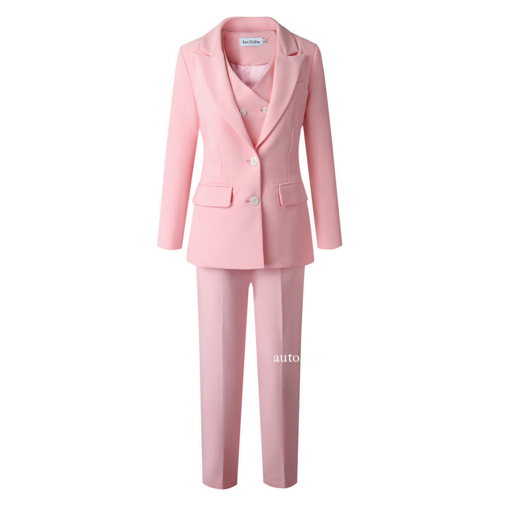 Classic Womens Suits Pants Business Jacket Blazer Double Breasted Vest 3PCS Coat 5